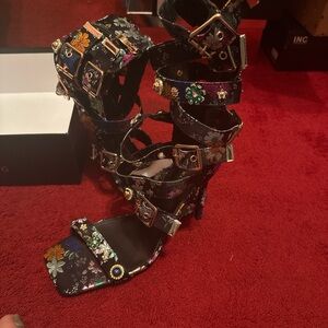 Floral Embellished Strappy Heels